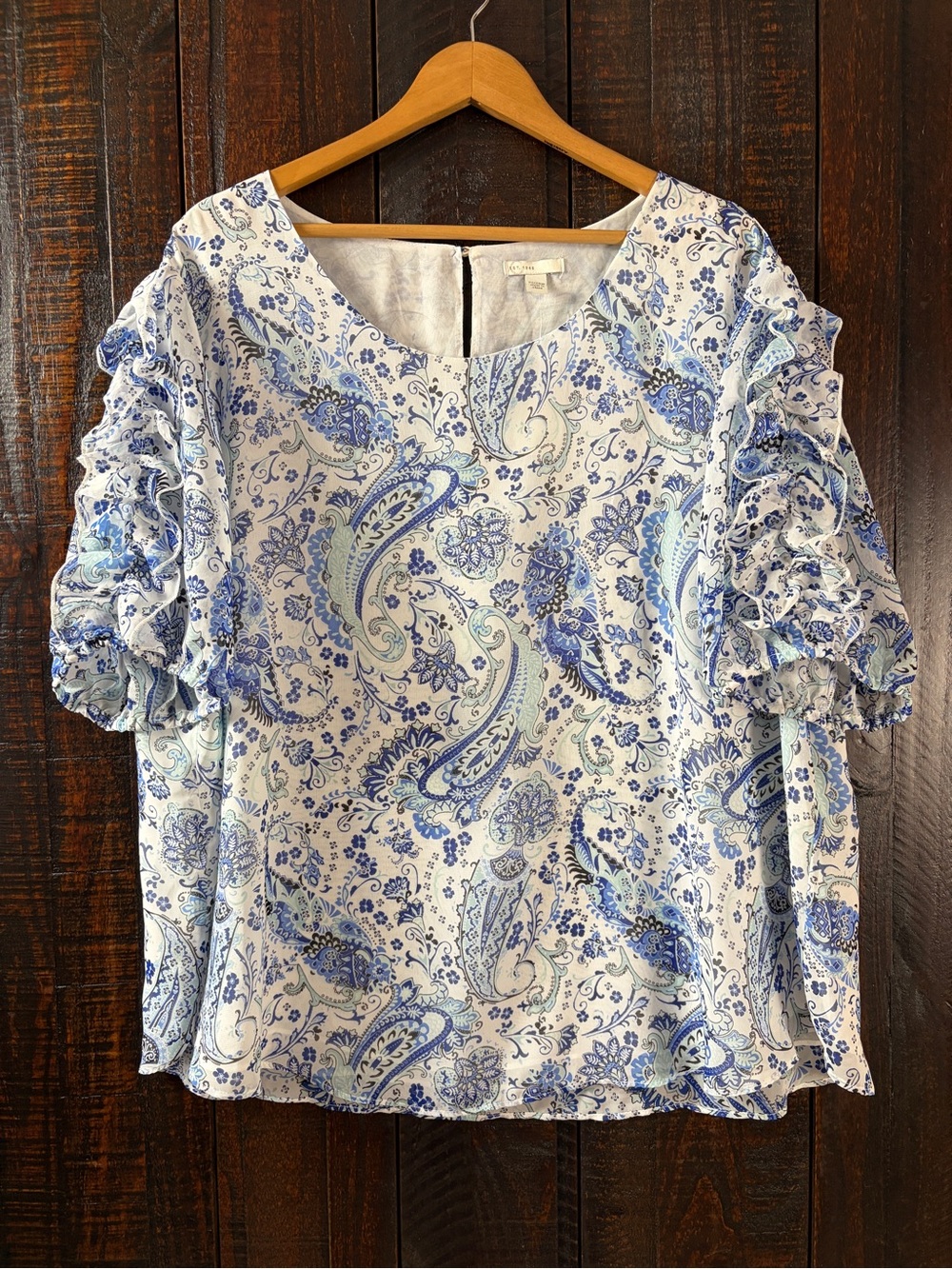 Cato Blue Paisley Ruffle-Sleeve Blouse 22/24W